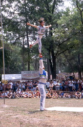 Xuefei Leng lifts Dan Dan Zhao during a performance at Florida Folklife Festival - White Springs, Florida.