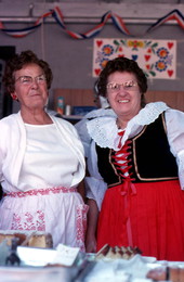 Polish American women at a food booth