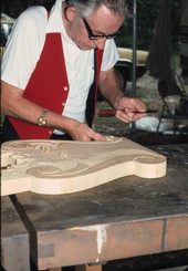 Artisan Kjell Lunestad making a wood carving at the 1977 Florida Folk Festival - White Springs, Florida