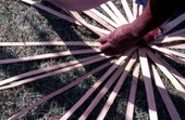 Lucreaty Clark starting to weave a white oak basket