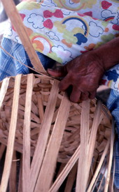 Lucreaty Clark weaving a white oak basket