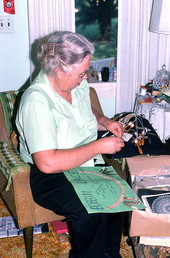 Unidentified woman working on her bobbin lace