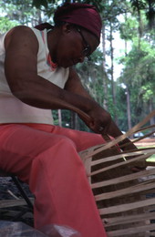 Lucreaty Clark making a white oak basket - White Springs, Florida