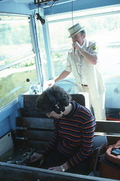 Tour boat guide George Bower being recorded by folklorist Doris J. Dyen - Wakulla Springs, Florida