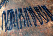 Completed "Woody Worms" fishing lures, which are made by Woody Woodward and Al Jones- Inverness, Florida