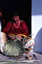 Marian Bowers making a palmetto basket - Brighton Seminole Indian Reservation, Florida.
