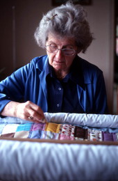 Grace Scaff quilting using a portable frame - Jasper, Florida