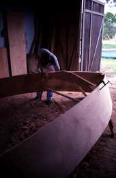 Bobby Shiver building an oyster skiff - Eastpoint, Florida