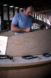 Bobby Shiver constructing an oyster skiff's cabin - Eastpoint, Florida