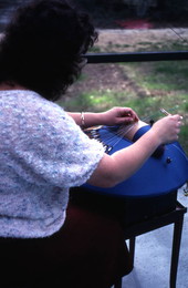 Lace bobbins being used by Marion Jones - Archer, Florida