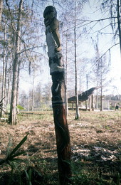 Carved pole on James Billie's property - Big Cypress Reservation, Florida