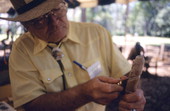 Bill Cooey making an Anglo-Creek wood carving at the 1988 Florida Folk Festival - White Springs, Florida