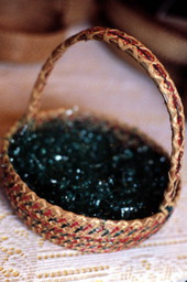 Pine needle basket made by Pauline Hodges, Dorothea Kent, and Reba Harrison - Jacksonville, Florida.
