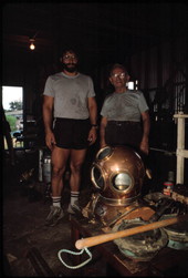 Nick Toth and Antonios Lerios in their helmet making workshop - Tarpon Springs, Florida