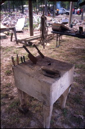 View showing tools at the Renaissance Park Cultural Festival used by Leon Kelly's grandfather in his butchering operation - Marianna, Florida.
