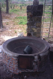 View showing kettle used for making sugarcane syrup at the Renaissance Park Cultural Festival in Marianna, Florida.