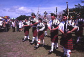 View of a Scottish pipe band during their performance at the Highland Games in Dunedin, Florida.