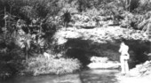 View of Rock Springs as seen at the spring outlet at the base of the rock cliff