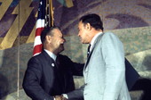 Governor Claude Kirk, right, shaking hands with New York Governor Nelson Rockefeller at a National County Convention - Washington, D. C.
