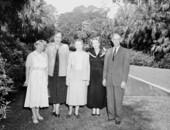 Members of the Florida Board of Parks and Historic Memorials standing by the Killearn Gardens reflecting pool upon the gardens donation to the state - Tallahassee, Florida.