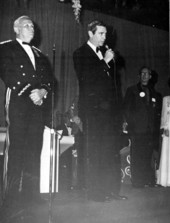 Florida's 37th Governor Askew tells people of bomb threat at his inaugural ball - Tallahassee, Florida.