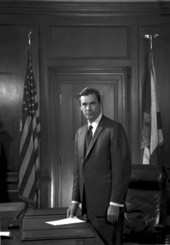 Florida's 37th Governor Reubin Askew stands in the office - Tallahassee, Florida.