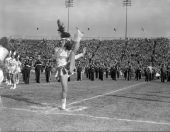Close-up view showing majorette performing during the Gator Bowl in Jacksonville.