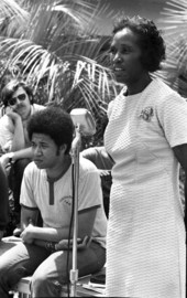 Lizzie Figgers, mother of Alphonso, speaking in his defense during rally at FSU for the Quincy Five.
