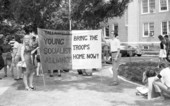 FSU students standing with a Young Socialist Alliance political banner during an anti-war demonstration.