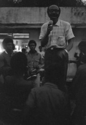Reverend C.K. Steele delivering speech to crowd during the "Free Bill Johnson" rally in Frenchtown - Tallahassee, Florida.