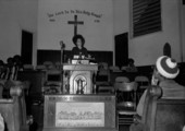 Kathleen Cleaver speaking at Reverend C.K. Steele's church during her visit to Tallahassee, Florida.