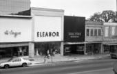 View looking towards a row of shops on Monroe Street in Tallahassee, Florida.