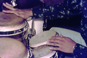 Close-up view of drums being played by musician during band performance - Tallahassee, Florida.