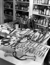 Veterinarian tools and instruments for Dr. J.Y. Henderson of the Ringling Circus in Sarasota, Florida.