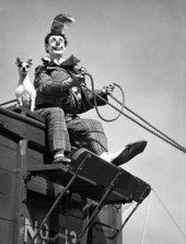 Ringling Circus clown Buzzy Potts with his dog Daisy June.