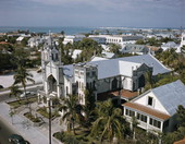 Bird's eye view showing St. Paul's Episcopal Church in Key West, Florida.