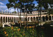View showing the courtyard and garden at the John and Mable Ringling Museum of Art in Sarasota, Florida.