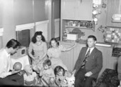 Family of circus employees in one of the railway cars of the Ringling Circus train in Sarasota, Florida.
