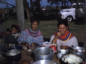 Seminoles enjoying barbeque during annual cattle round-up at the Big Cypress Seminole Indian Reservation.