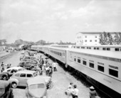 Crowds gathered to watch the circus train leaving its winter quarters in Sarasota, Florida.