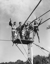 View showing members of the Flying Wallendas daredevil circus act in Sarasota, Florida.