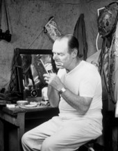 Ringling Circus clown Emmett Kelly putting on his make-up in Sarasota, Florida.