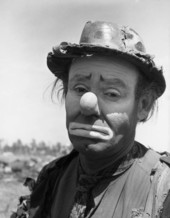 Close-up view of Ringling Circus clown Emmett Kelly in Sarasota, Florida.