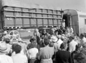 Crowds gathered to watch the circus train leaving its winter quarters in Sarasota, Florida.