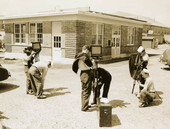 View of students setting up cameras during Naval Photography School class at NAS Pensacola.