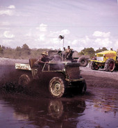View of the entrant "Rain Drop" shown during the inaugural Swamp Buggy Jubilee at the fairgrounds in Sarasota, Florida.
