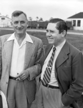 Jim Haley, president of the Ringling Circus, with vice-president John Ringling North near the train leaving the winter quarters in Sarasota, Florida