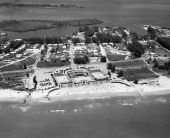 Aerial view showing the municipal casino on Lido Beach at Sarasota, Florida.