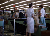 View showing customer at the checkout counter in a Publix supermarket in Sarasota, Florida.