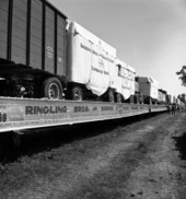 Ringling Circus train leaving the winter quarters in Sarasota, Florida.